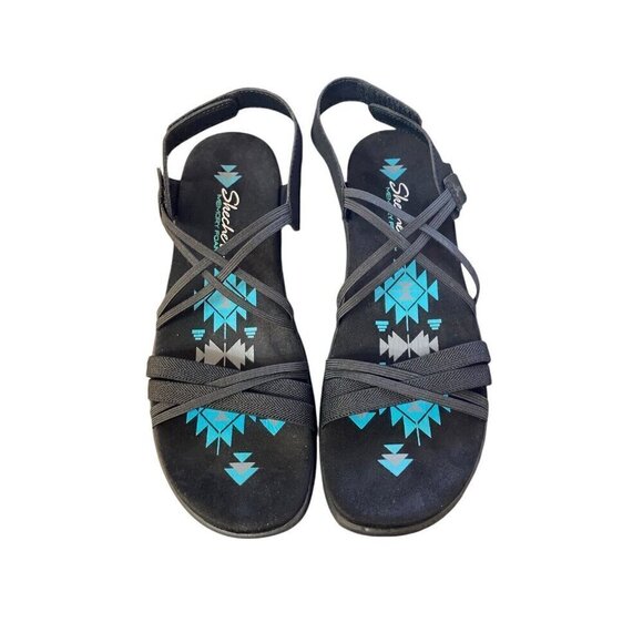 Skechers Reggae Slim Takes Two Strappy Sling Back Sandals Size 10 Black - Picture 4 of 6